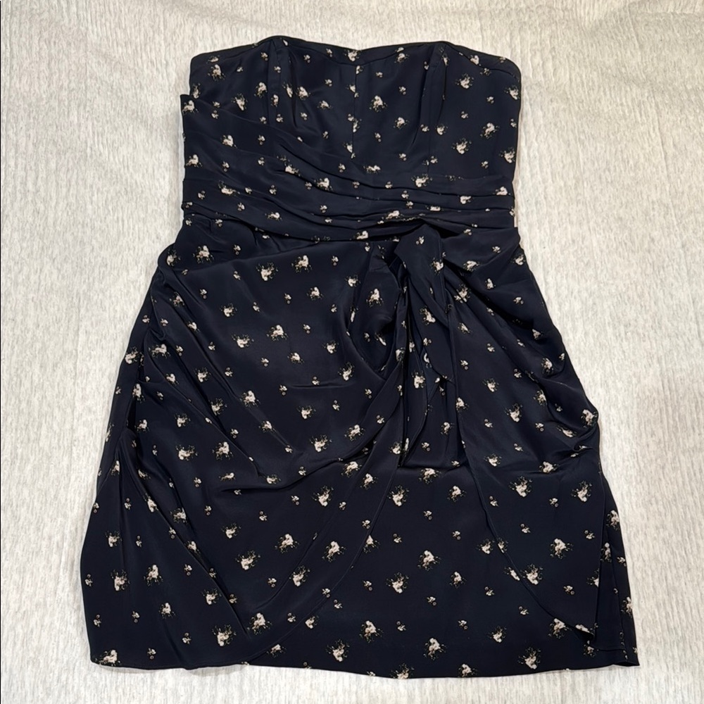 Club Monaco Navy Floral Strapless Dress